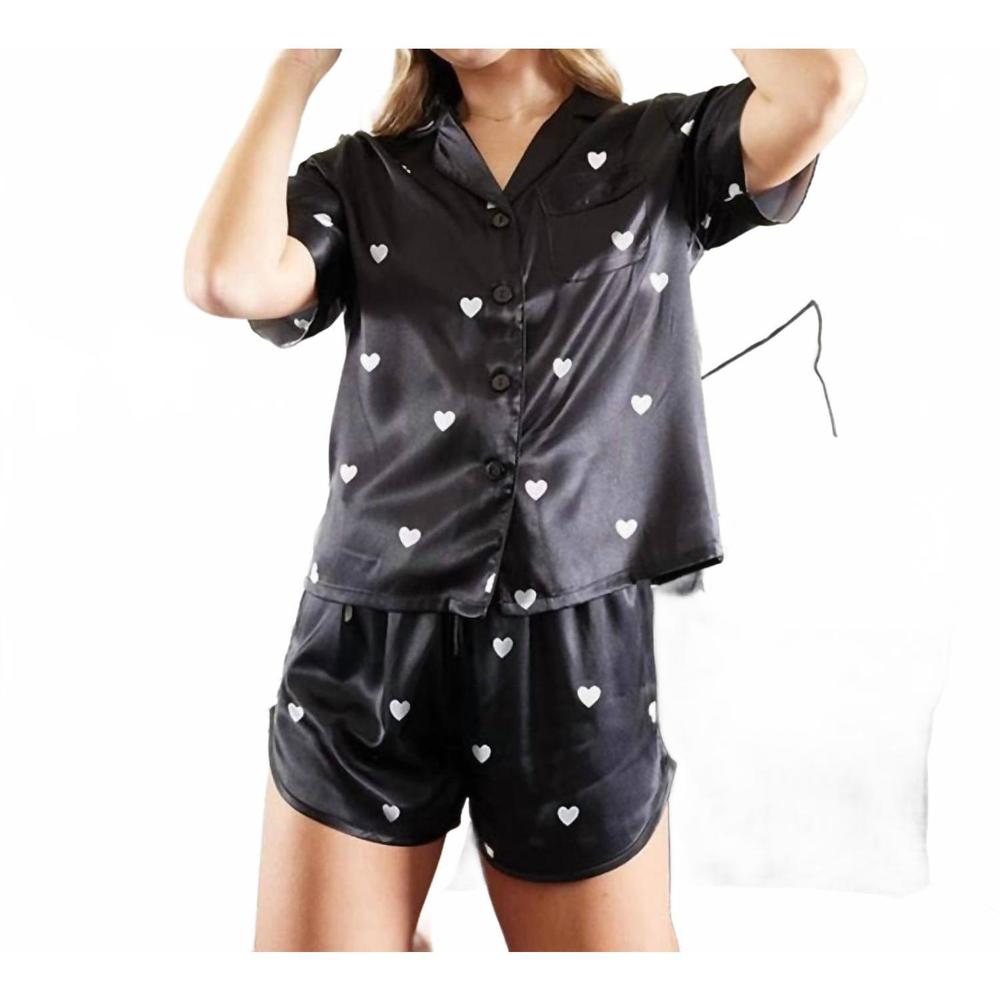 NEW BELLA SLEEP + SPA short sleeve 2 piece pajama set in black